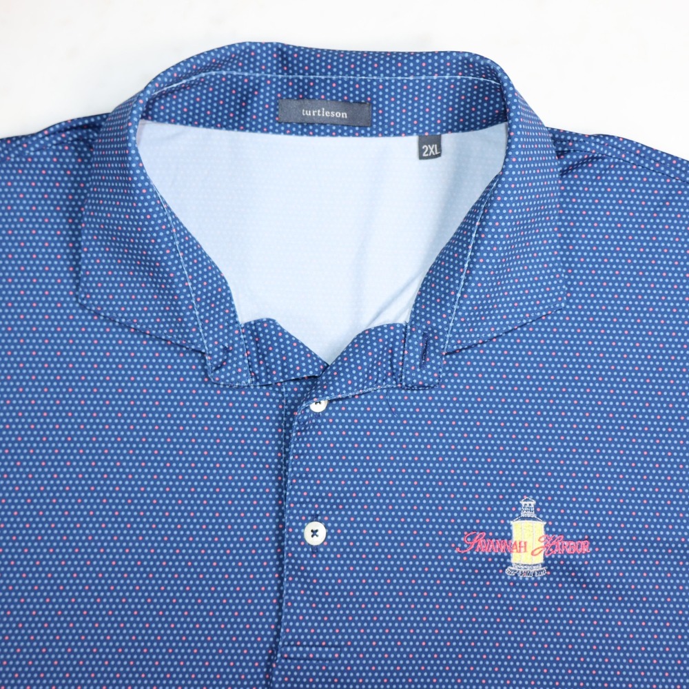 Turtleson Mens 2XL Blue Red Micro Dot Savannah Harbor Country Club Golf Polo